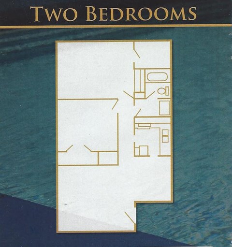 Floor plan for 2 beds, 1 bath, 912 sqft
